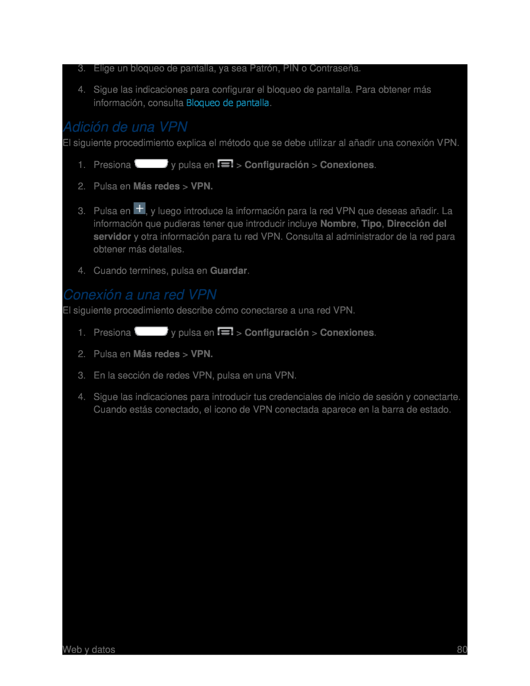 Adición de una VPN Galaxy S III Boost Mobile