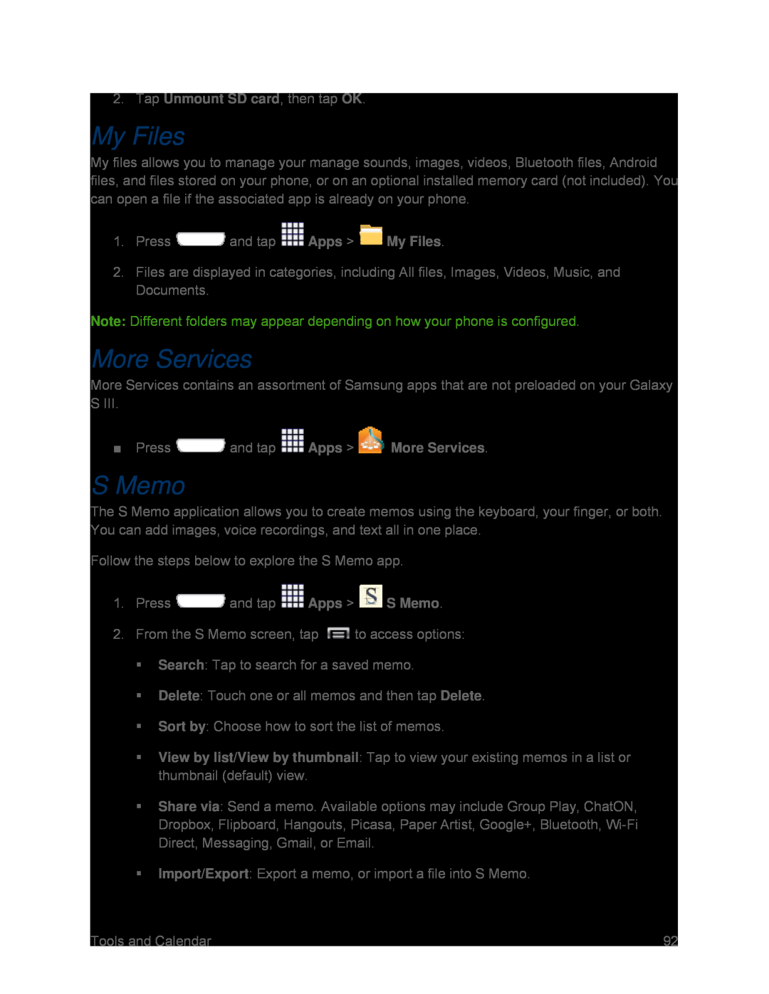 More Services Galaxy S III Sprint