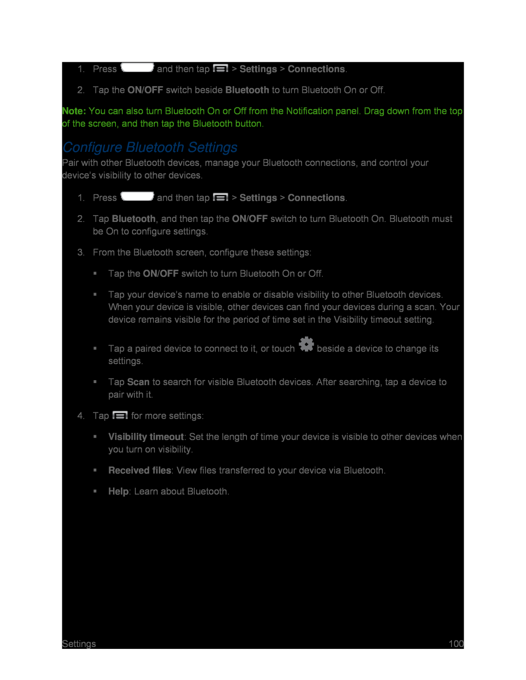 Configure Bluetooth Settings Galaxy S III Sprint