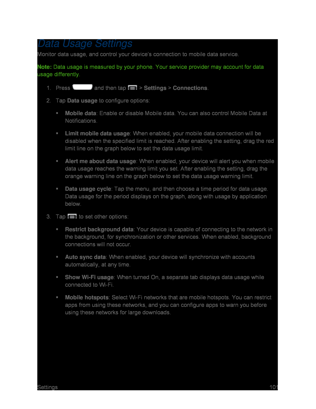 Data Usage Settings Galaxy S III Sprint