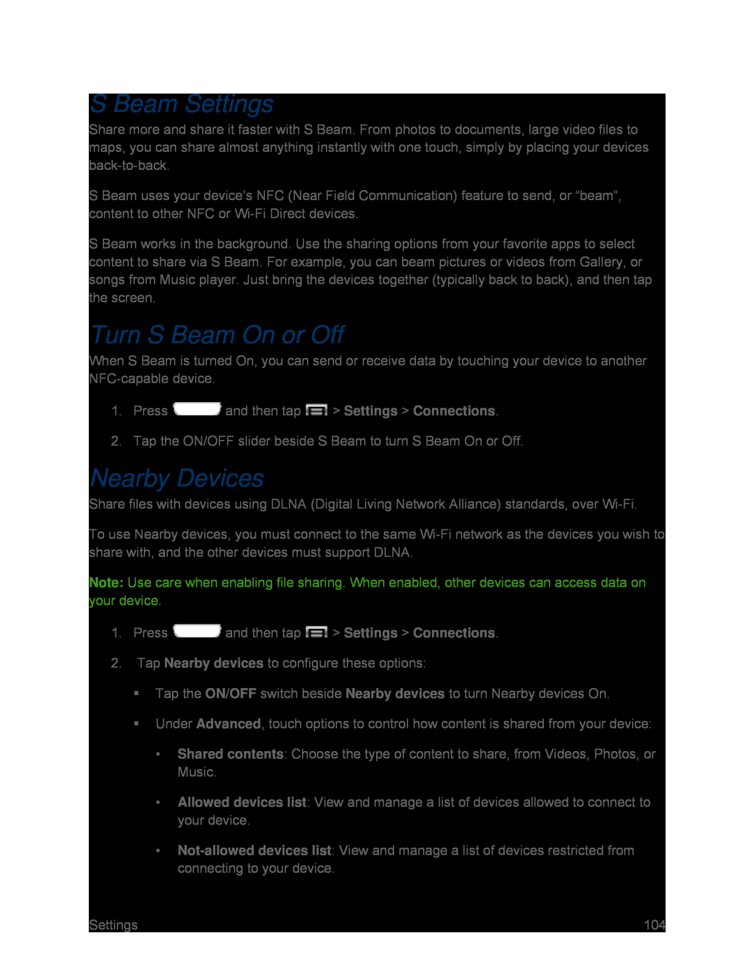 S Beam Settings Turn S Beam On or Off