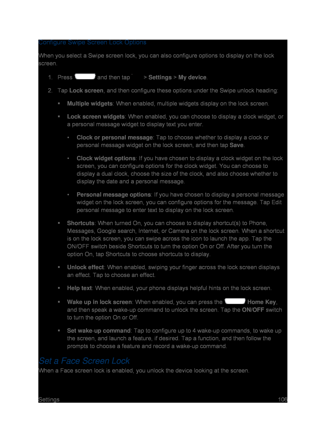 Configure Swipe Screen Lock Options Set a Face Screen Lock