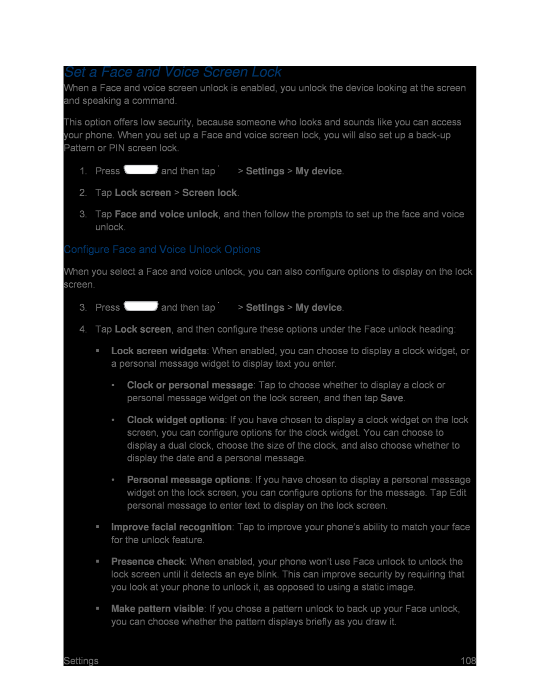 Configure Face and Voice Unlock Options Galaxy S III Sprint