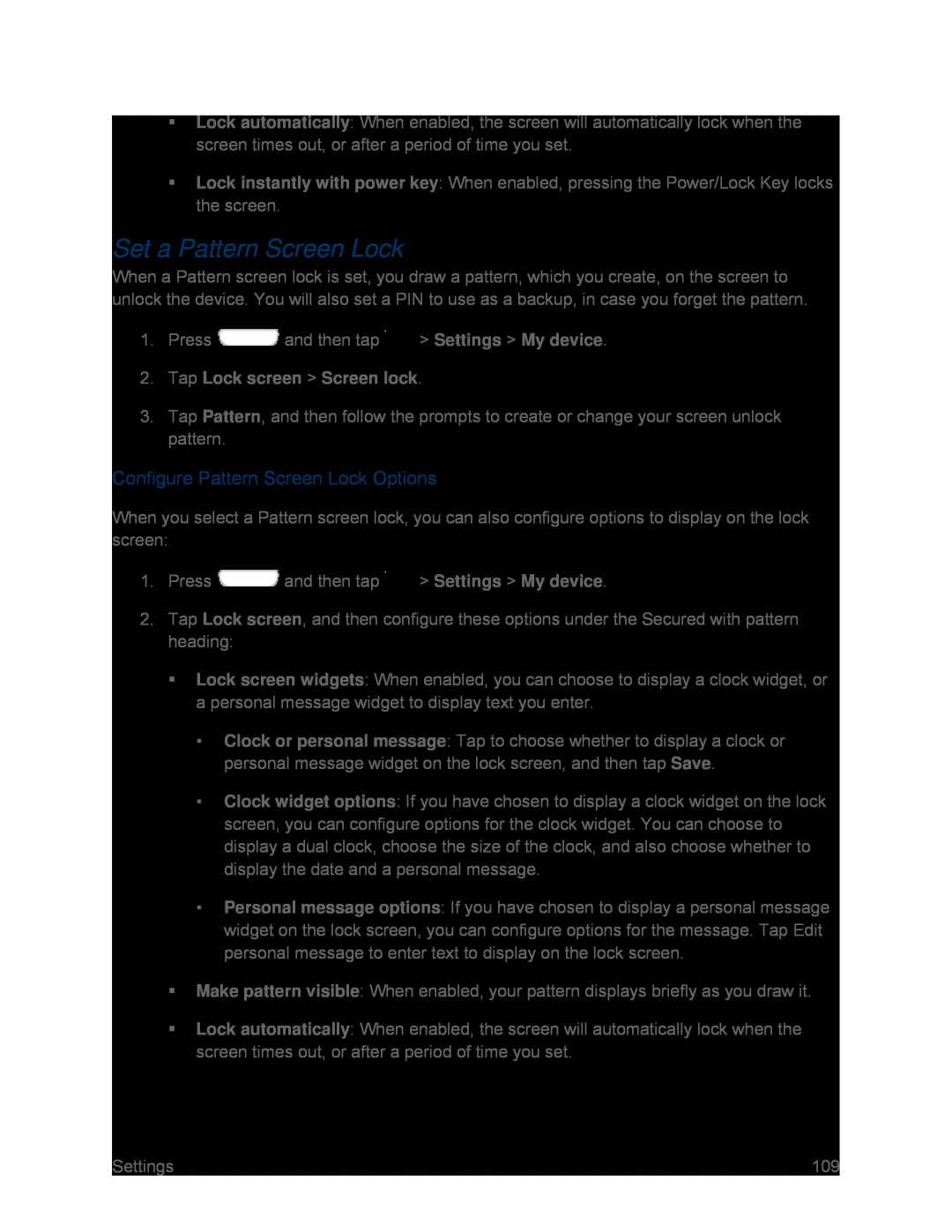 Configure Pattern Screen Lock Options Galaxy S III Sprint