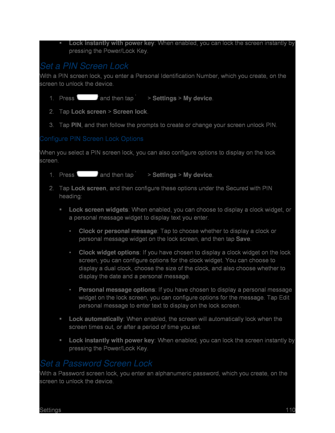 Configure PIN Screen Lock Options Set a PIN Screen Lock