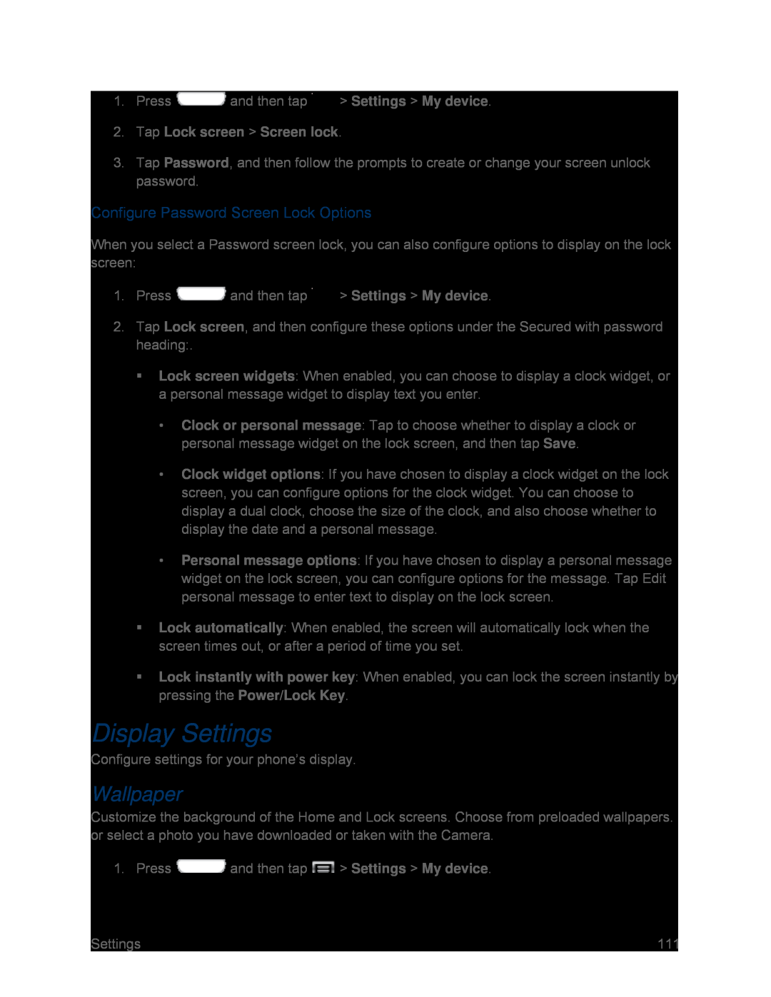 Display Settings Galaxy S III Sprint