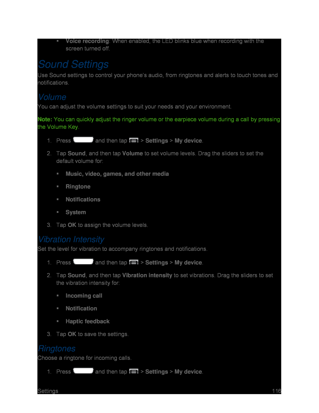 Sound Settings Galaxy S III Sprint