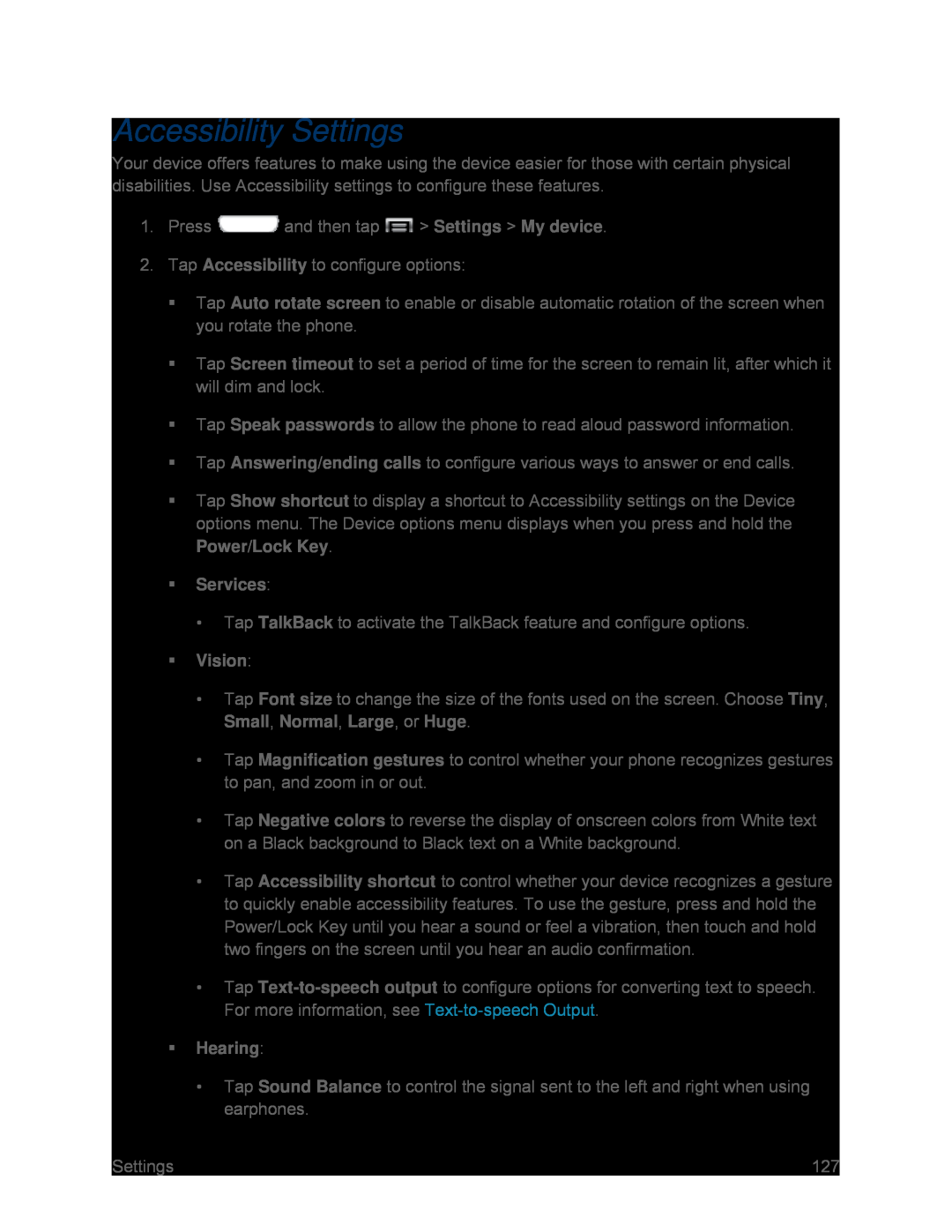 Accessibility Settings Galaxy S III Sprint