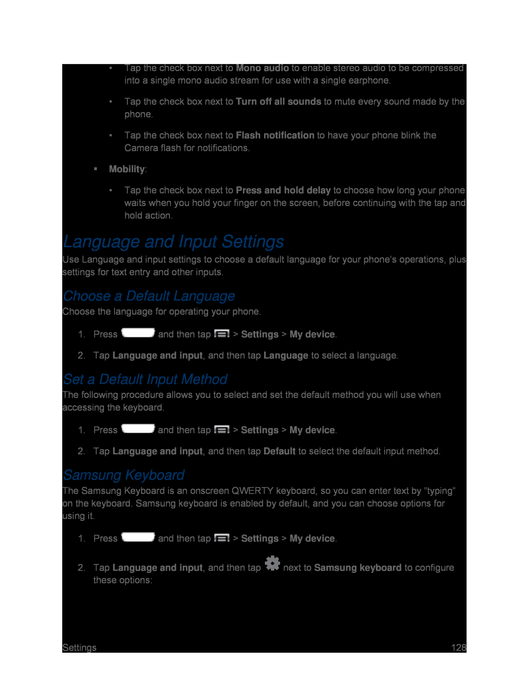 Language and Input Settings Galaxy S III Sprint