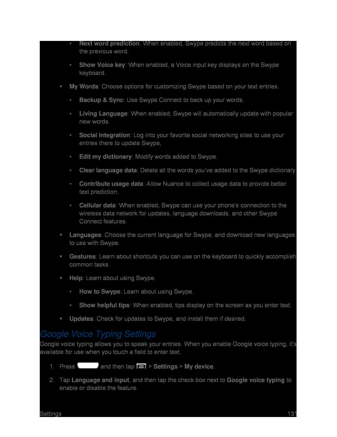 Google Voice Typing Settings Galaxy S III Sprint