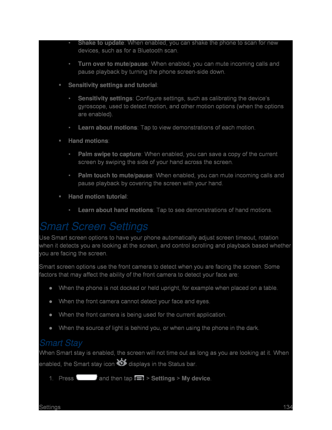 Smart Screen Settings Galaxy S III Sprint