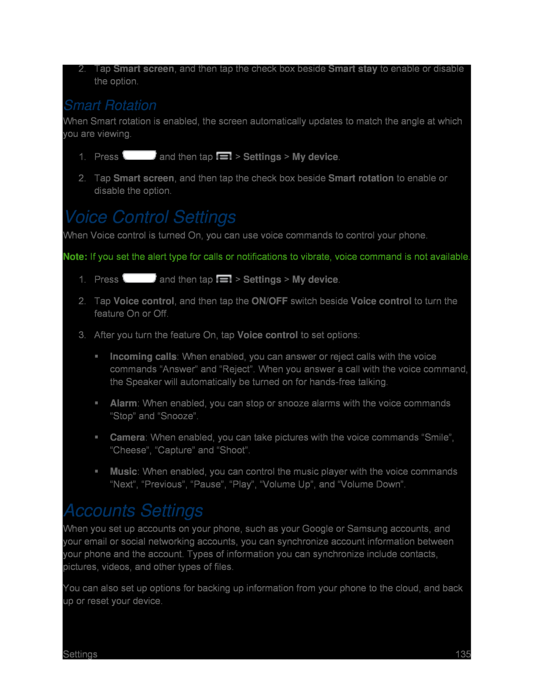 Accounts Settings Galaxy S III Sprint