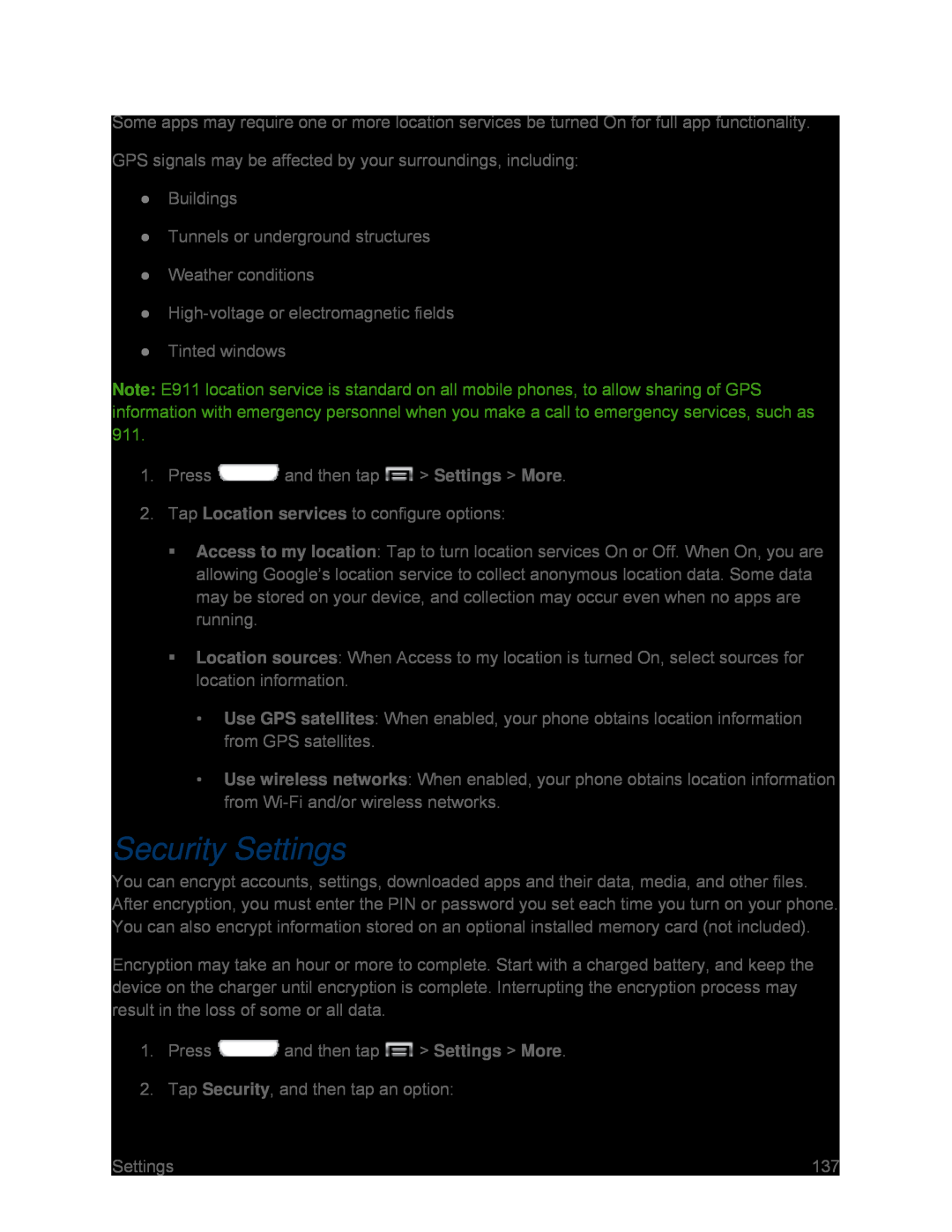 Security Settings Galaxy S III Sprint