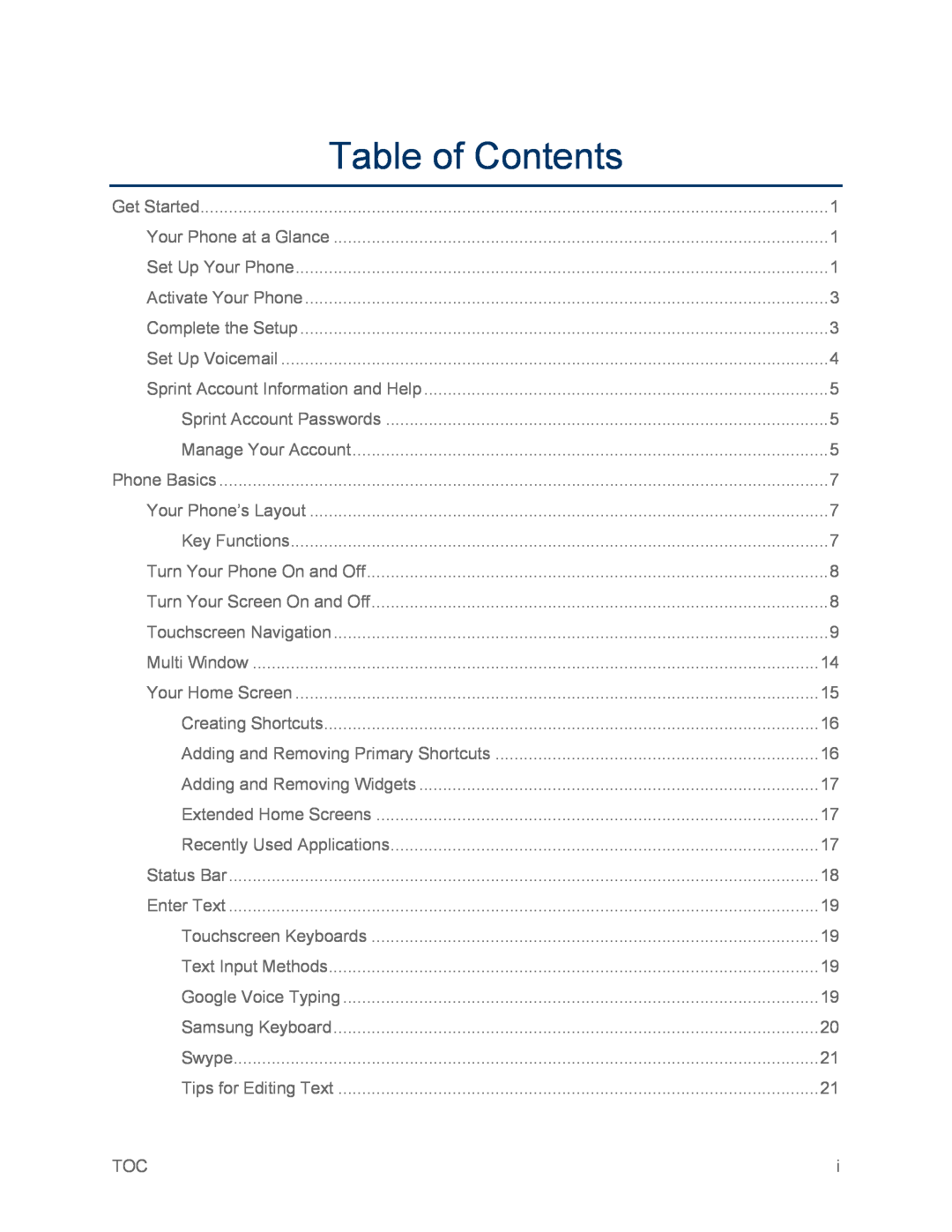 Table of Contents Galaxy S III Sprint