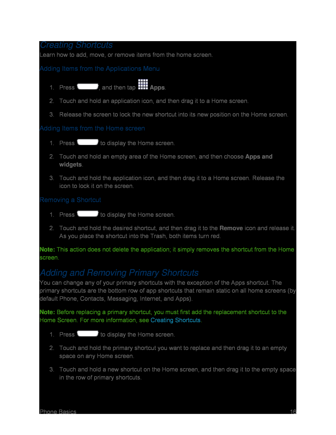 Adding and Removing Primary Shortcuts Galaxy S III Sprint