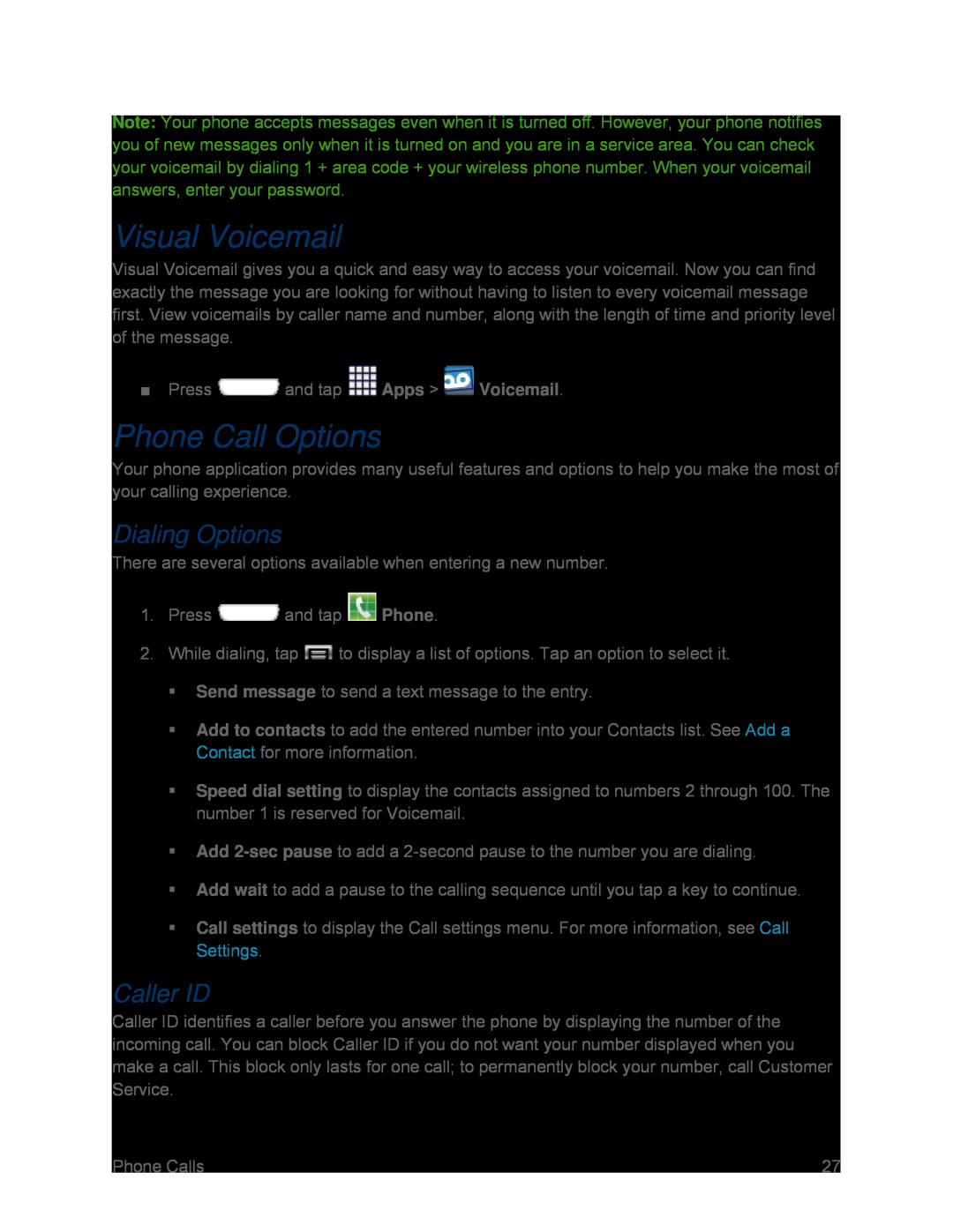 Dialing Options Caller ID