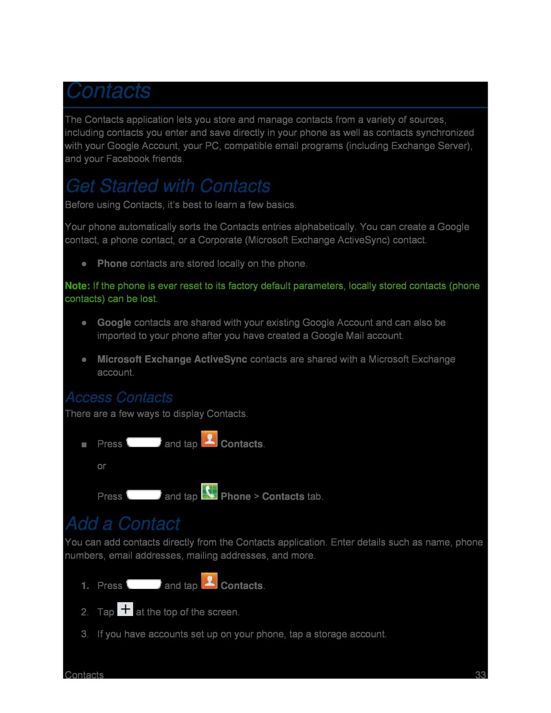 Access Contacts Get Started with Contacts