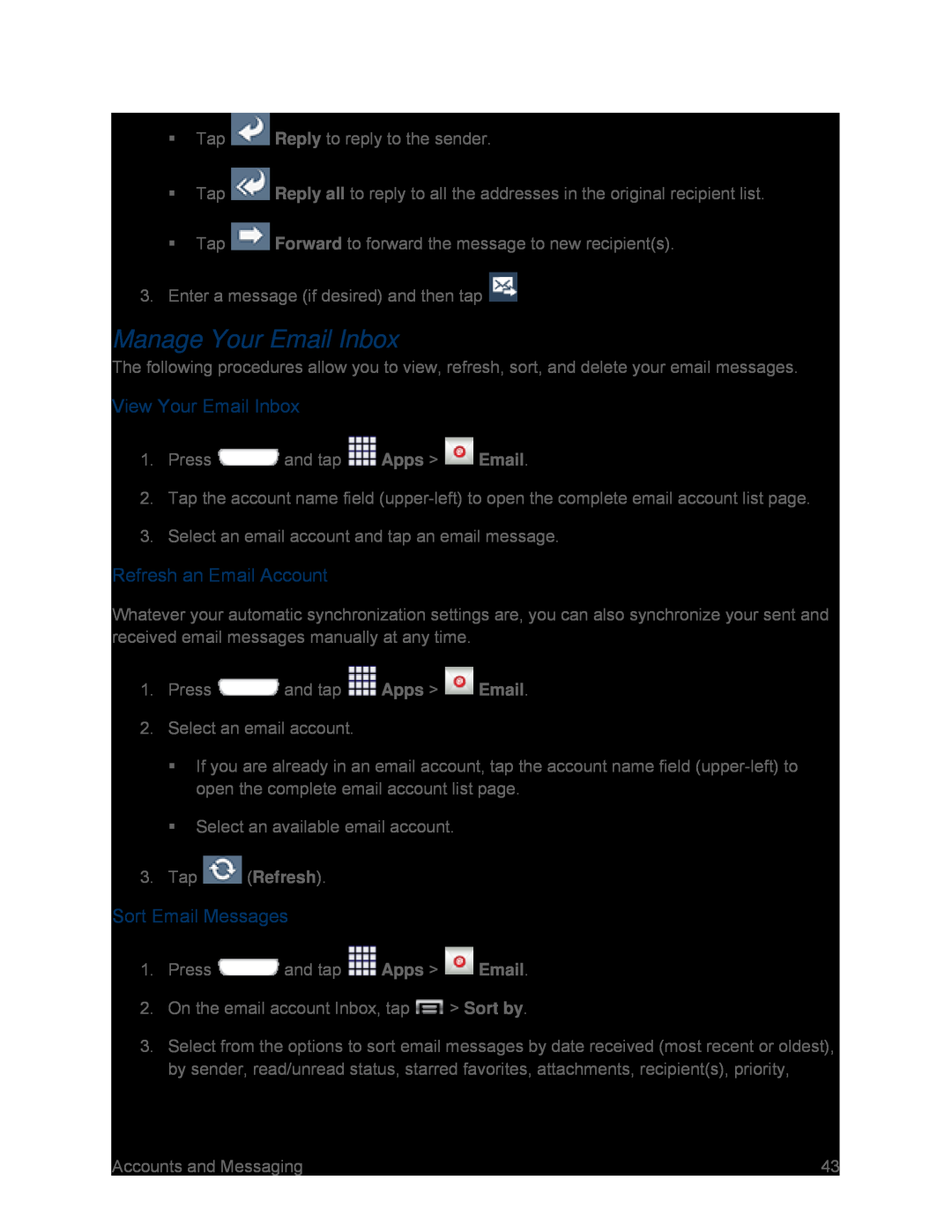 Refresh an Email Account Galaxy S III Sprint