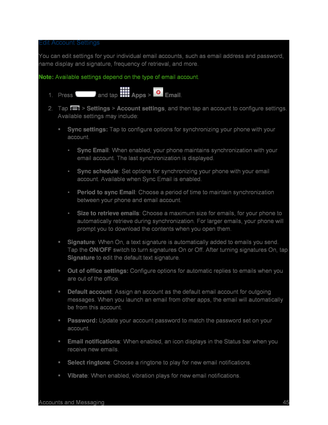 Edit Account Settings Galaxy S III Sprint