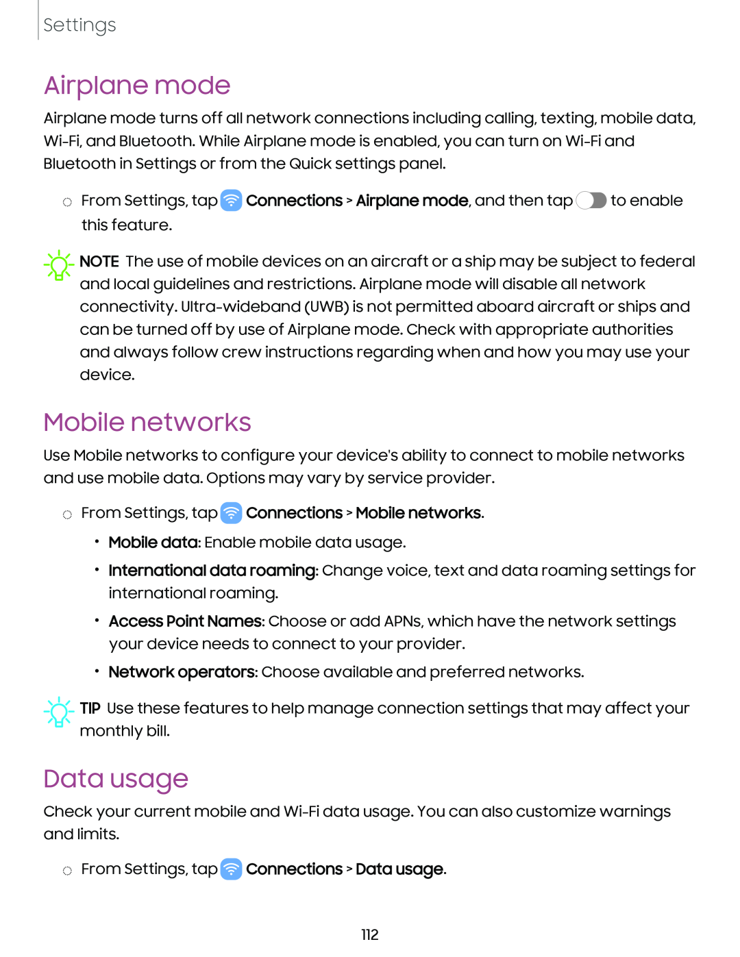 Airplane mode Mobile networks