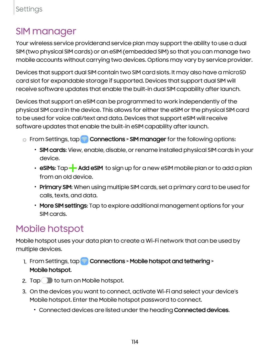 SIM manager Mobile hotspot