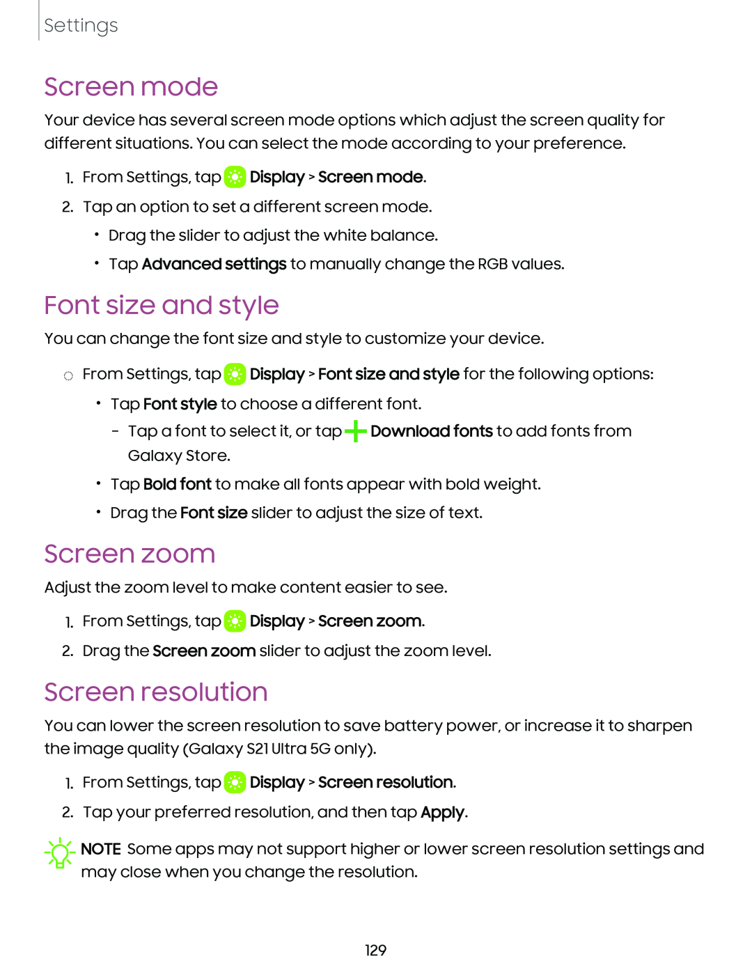 Font size and style Galaxy S21 Ultra 5G AT&T