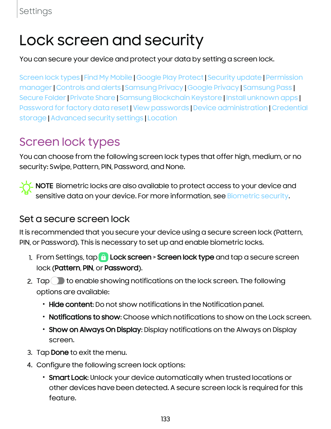 Set a secure screen lock Screen lock types