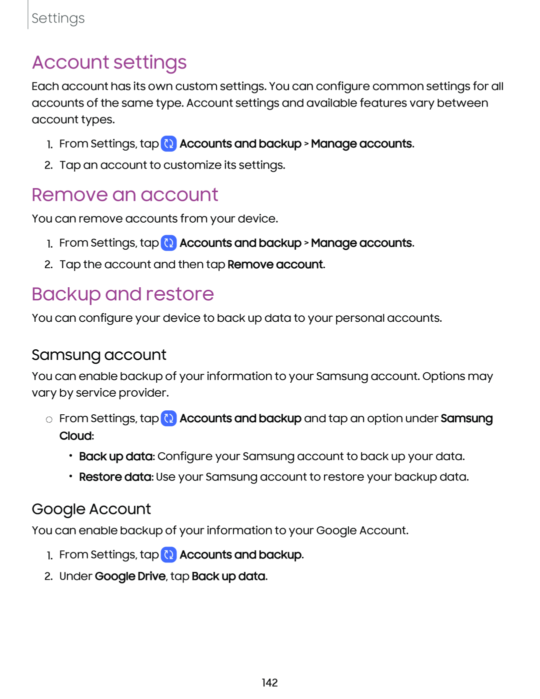 Account settings Galaxy S21 Ultra 5G AT&T