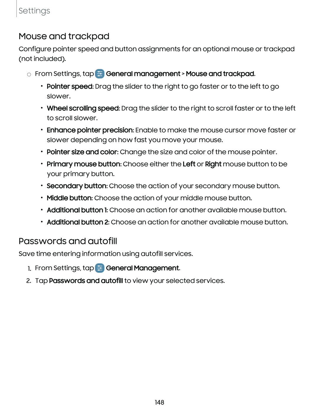 Mouse and trackpad Passwords and autofill