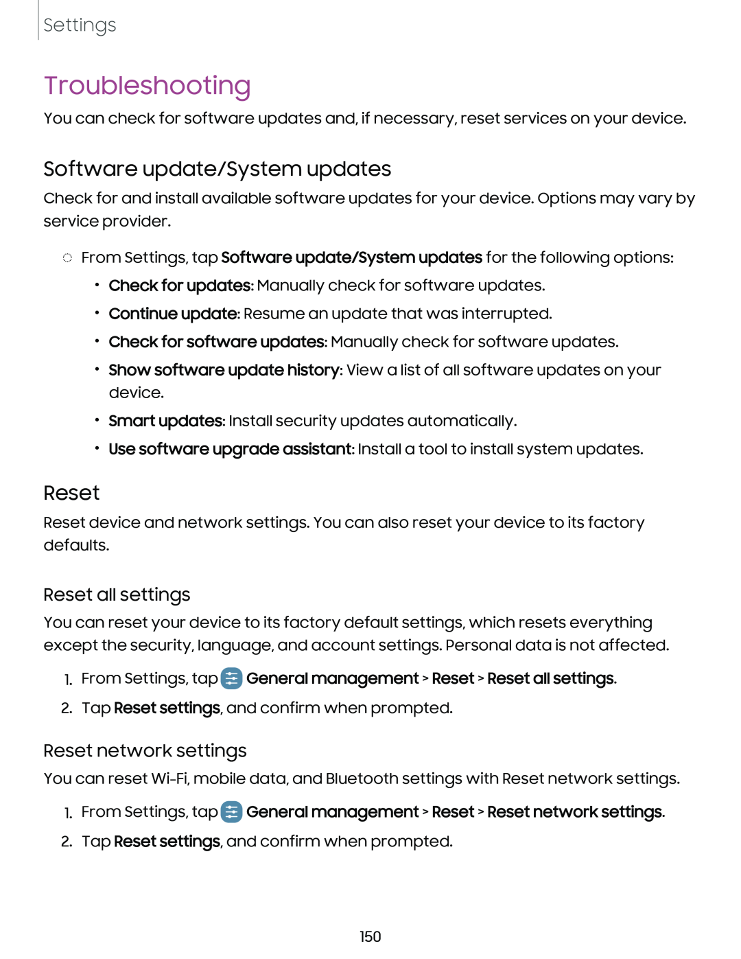 Reset all settings Reset network settings