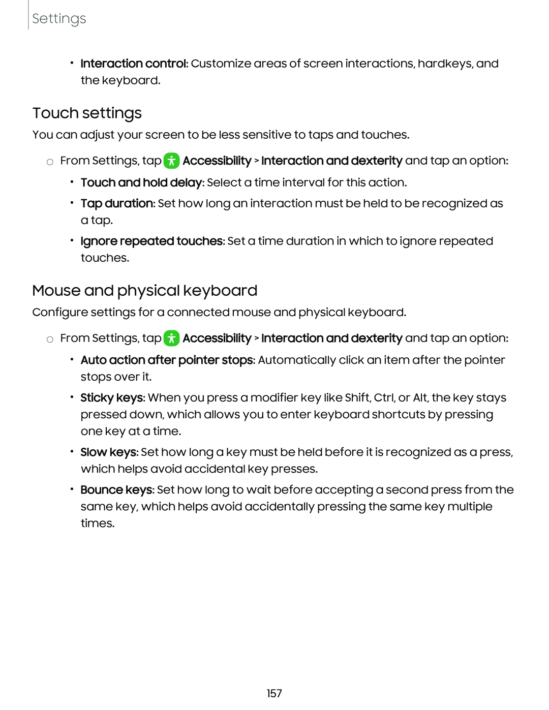 Touch settings Mouse and physical keyboard