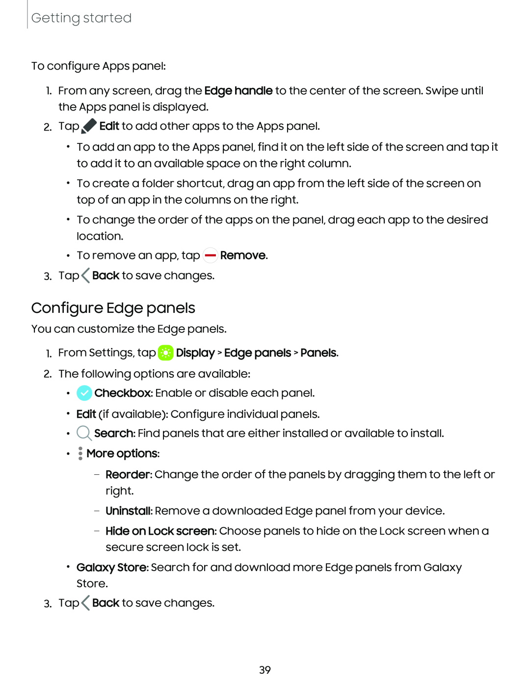 Configure Edge panels Galaxy S21 Ultra 5G AT&T