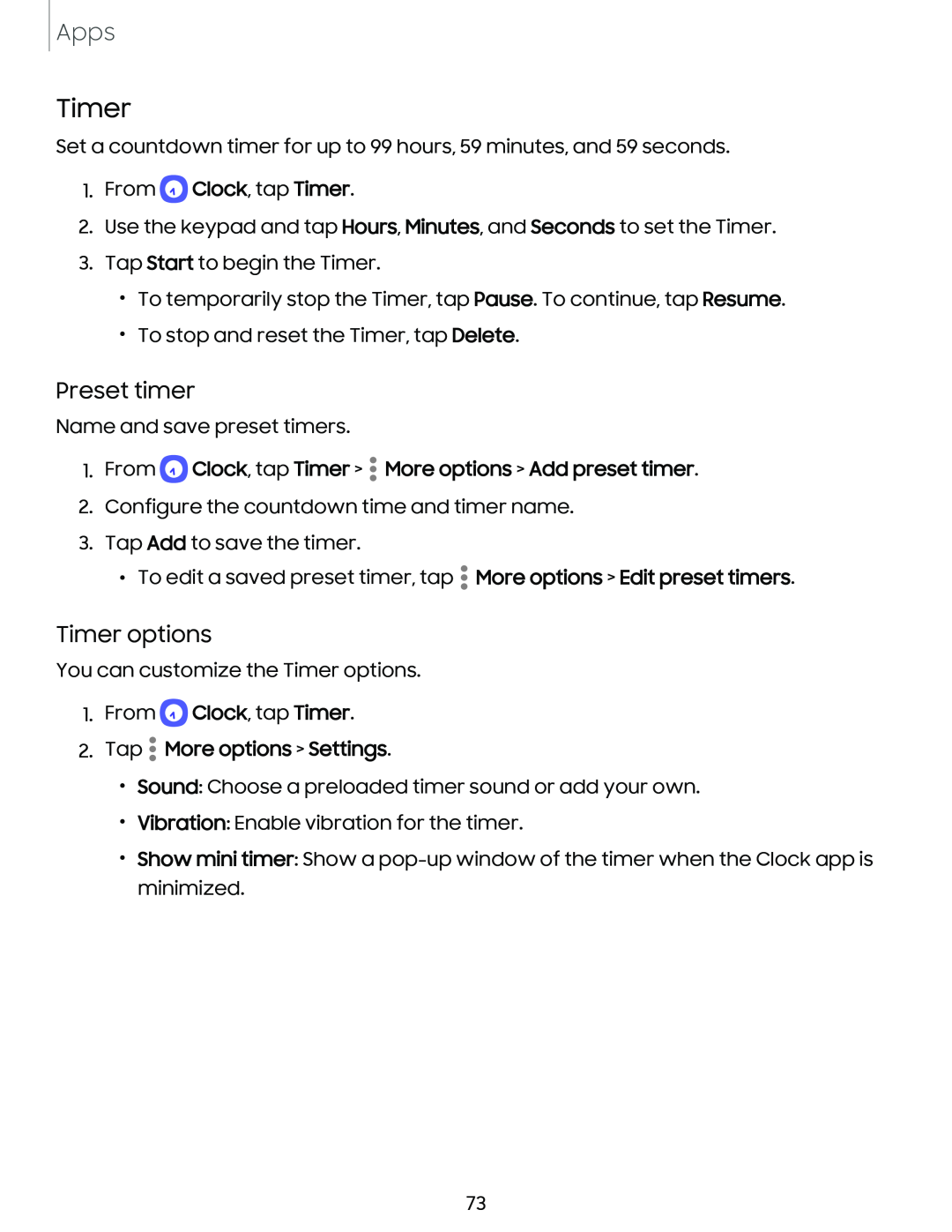 Timer options Galaxy S21 Ultra 5G AT&T