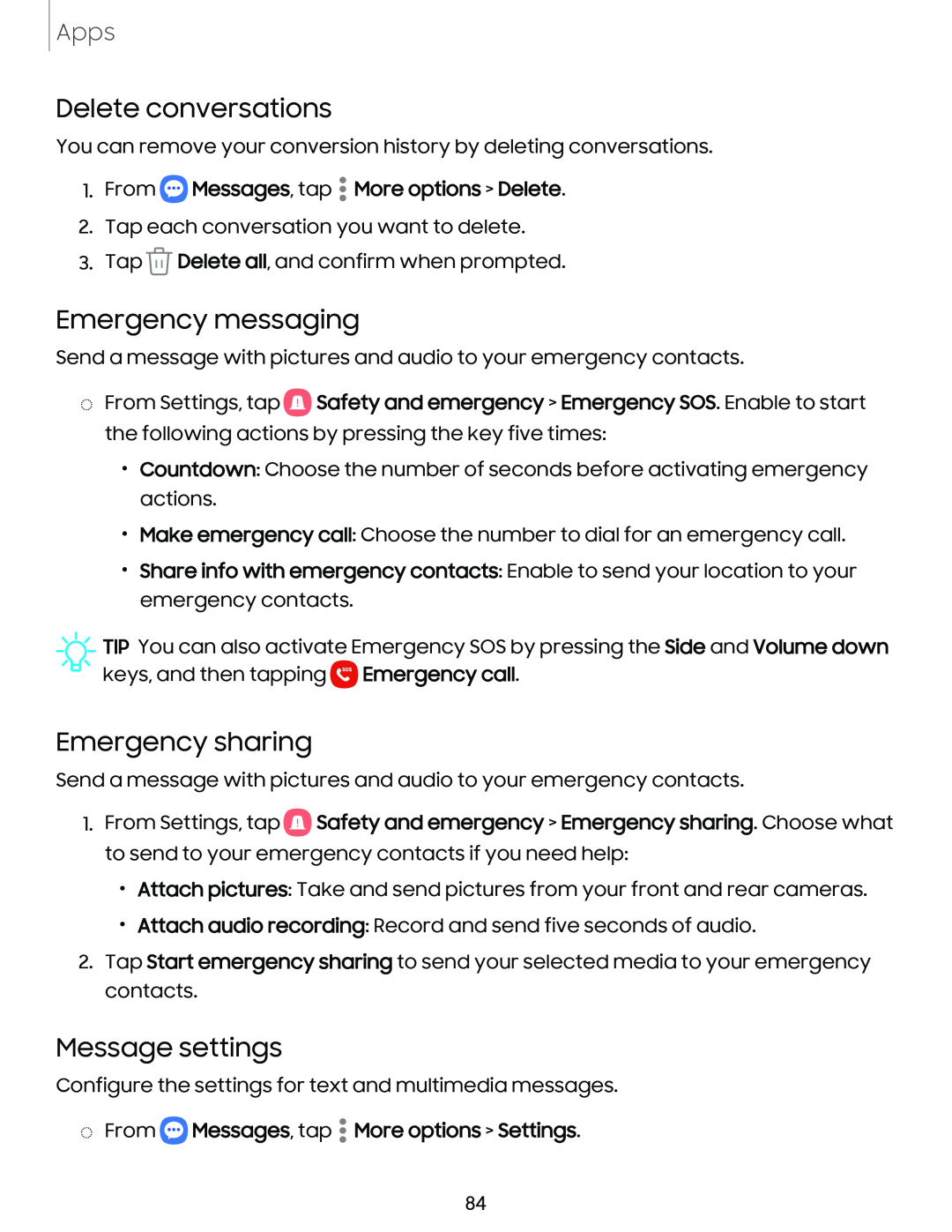 Delete conversations Emergency messaging