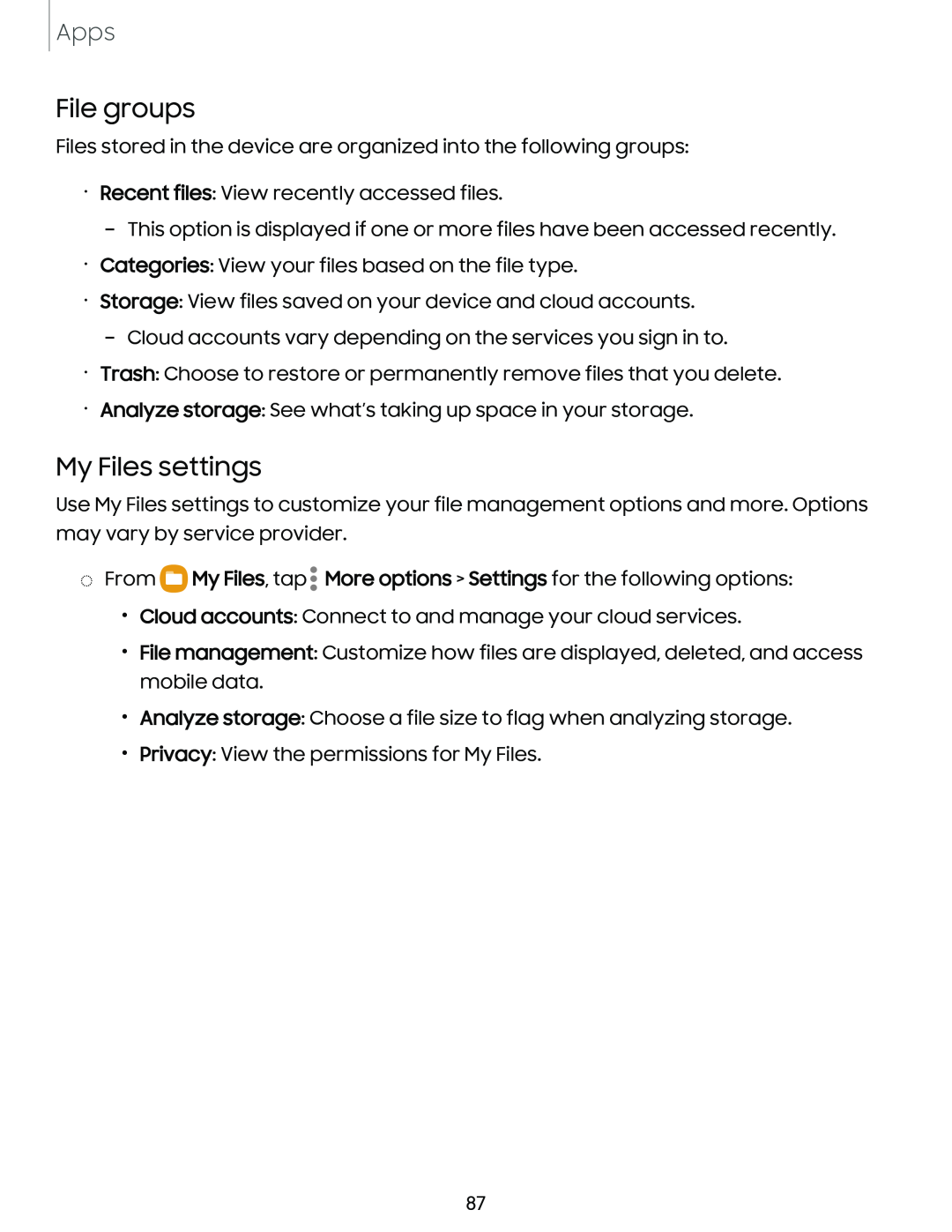 My Files settings Galaxy S21 Ultra 5G AT&T