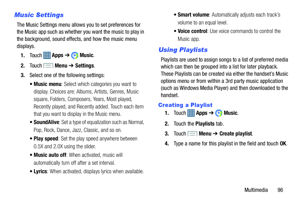 Music Settings Using Playlists