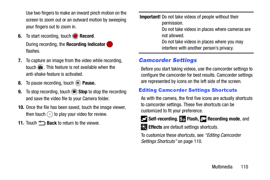 Camcorder Settings Galaxy S III Developer Edition Verizon