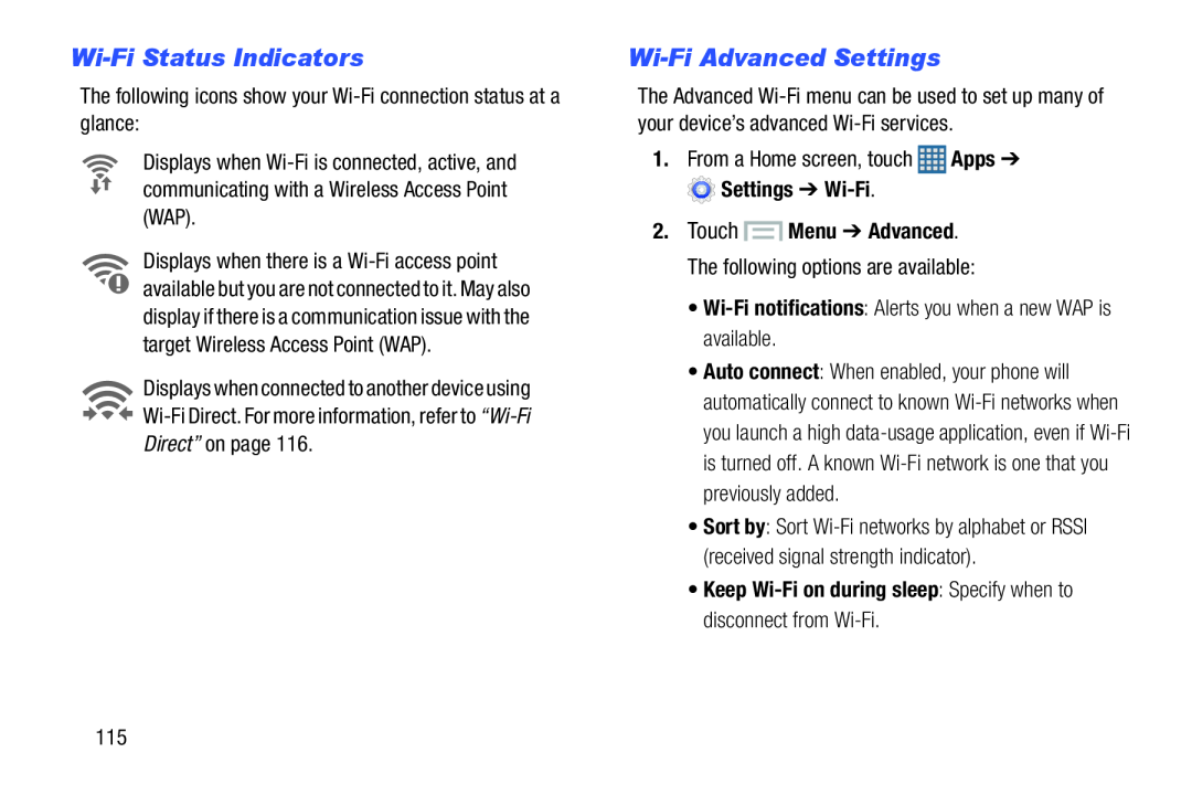 Wi-FiStatus Indicators Wi-FiAdvanced Settings