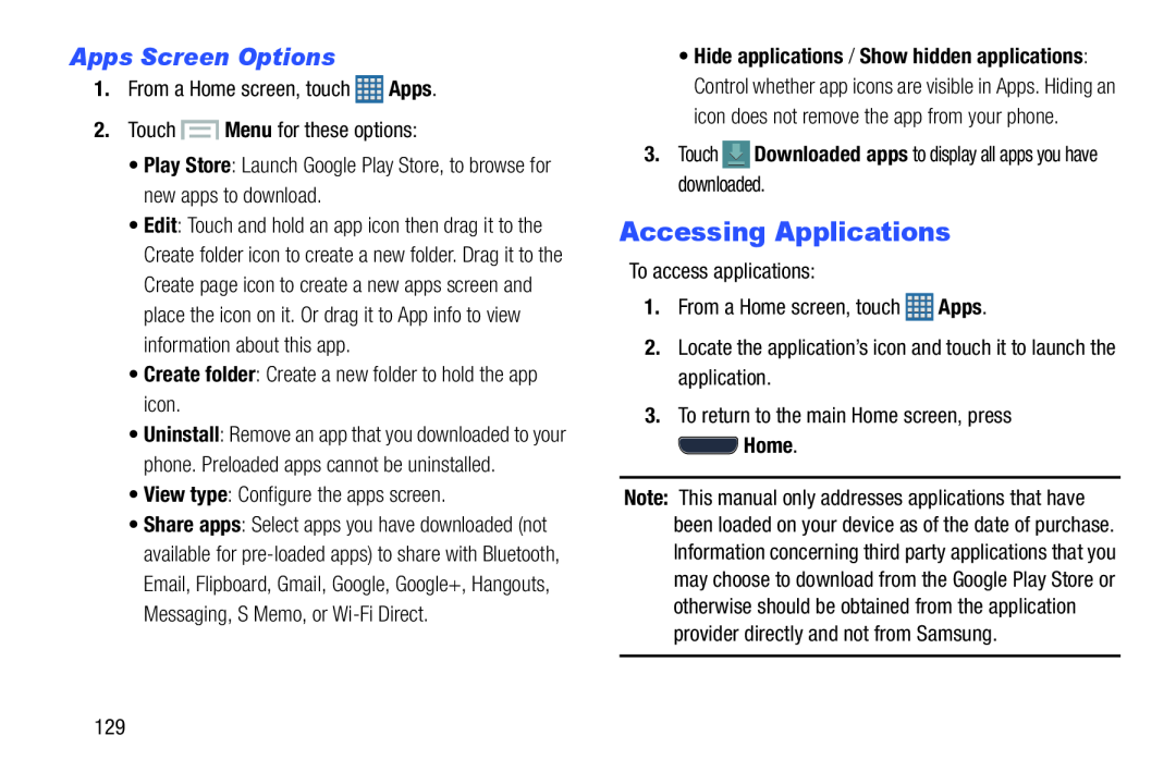 Apps Screen Options Accessing Applications