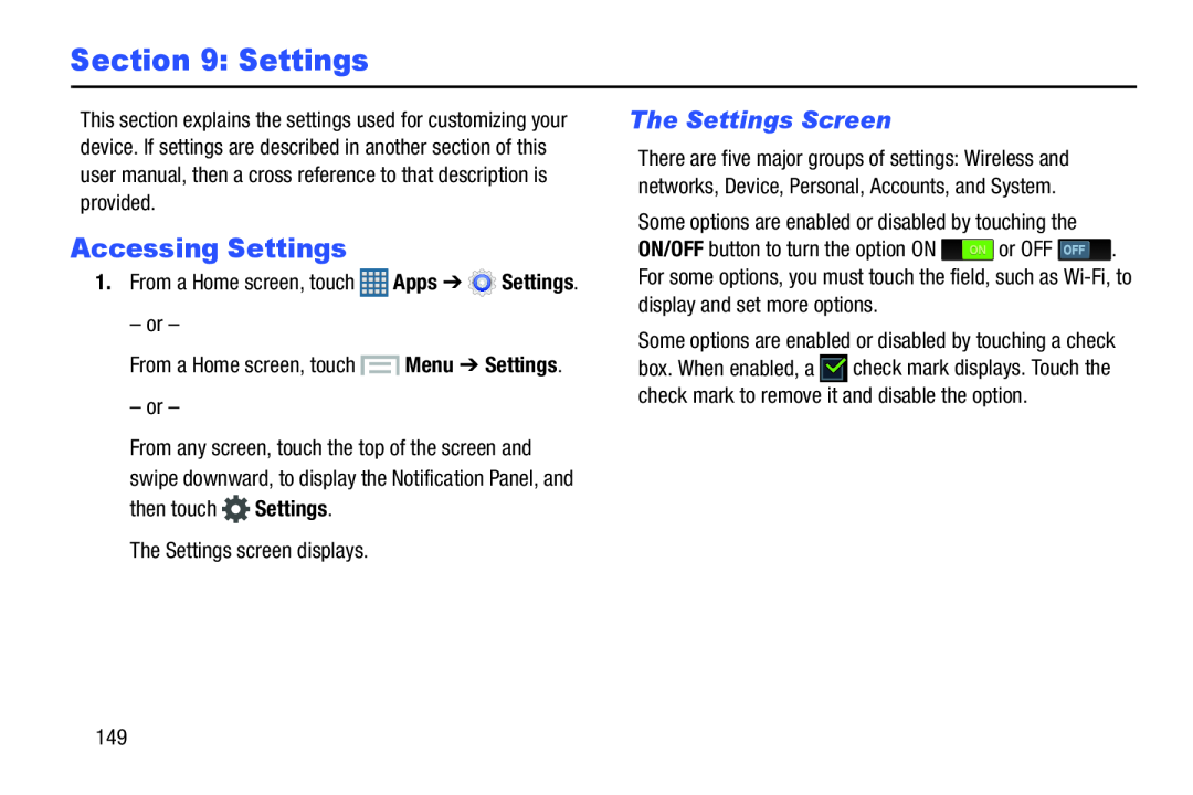 The Settings Screen Accessing Settings