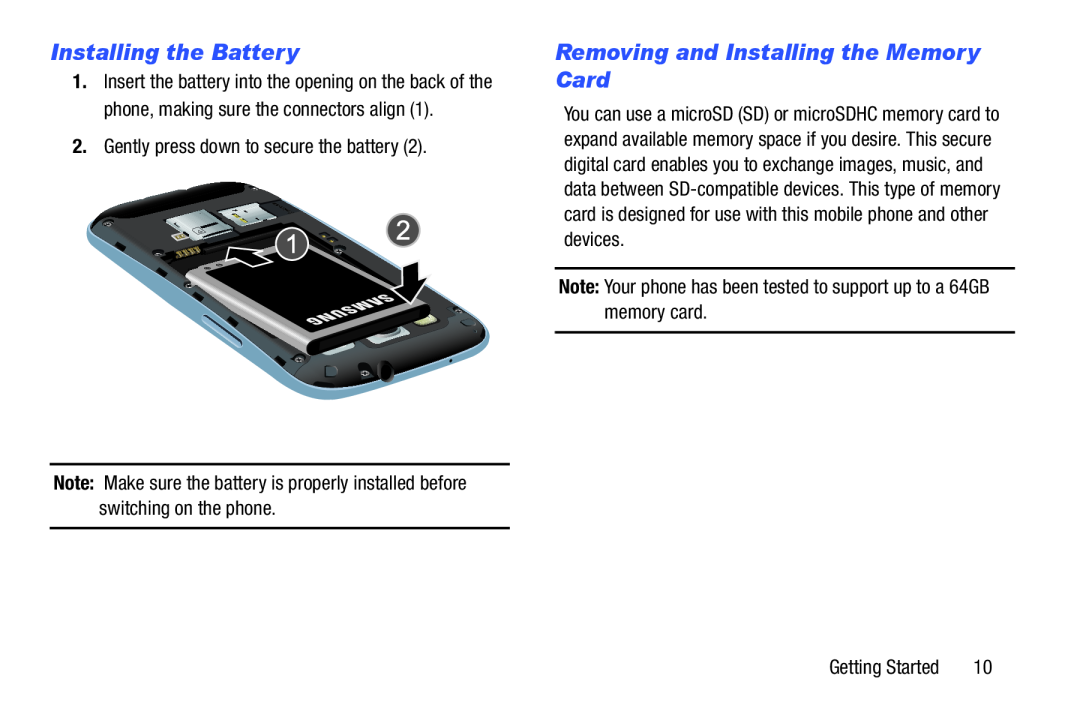 Installing the Battery Removing and Installing the Memory Card