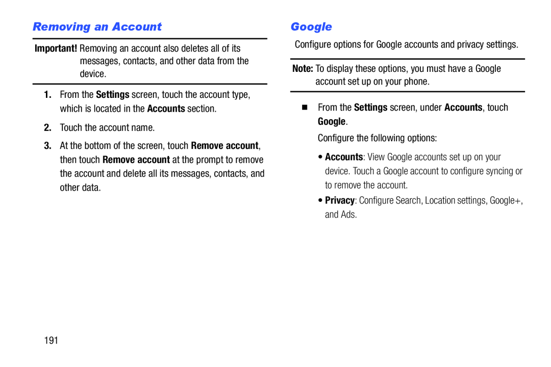 Removing an Account Galaxy S III Developer Edition Verizon