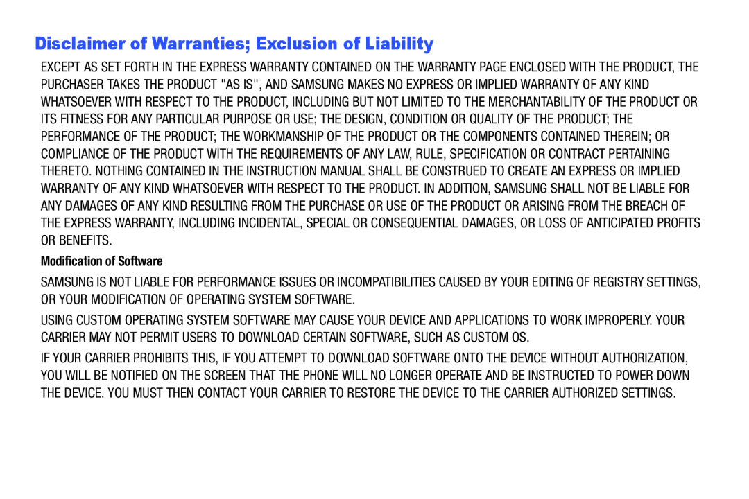 Disclaimer of Warranties; Exclusion of Liability Galaxy S III Developer Edition Verizon