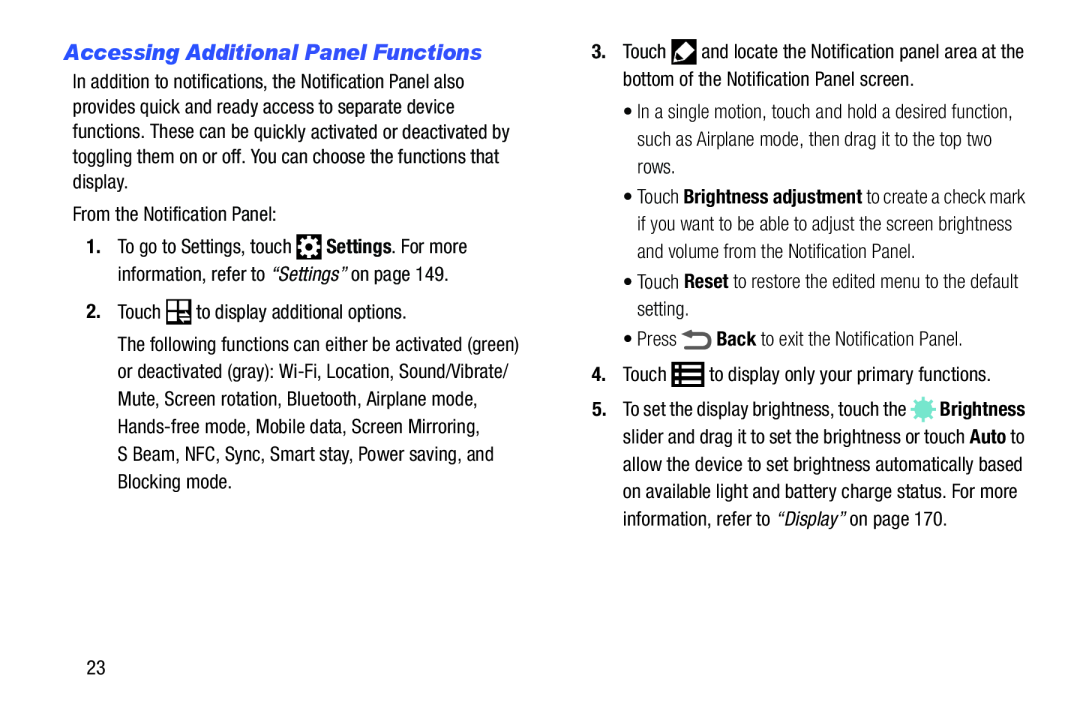 Accessing Additional Panel Functions