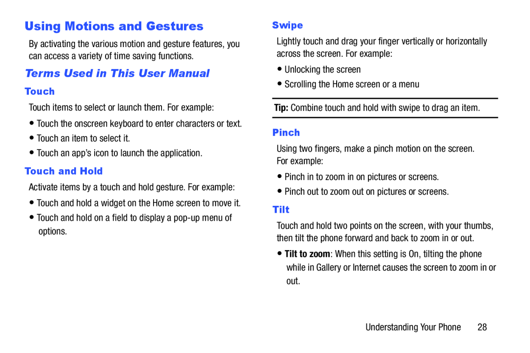 Terms Used in This User Manual Using Motions and Gestures