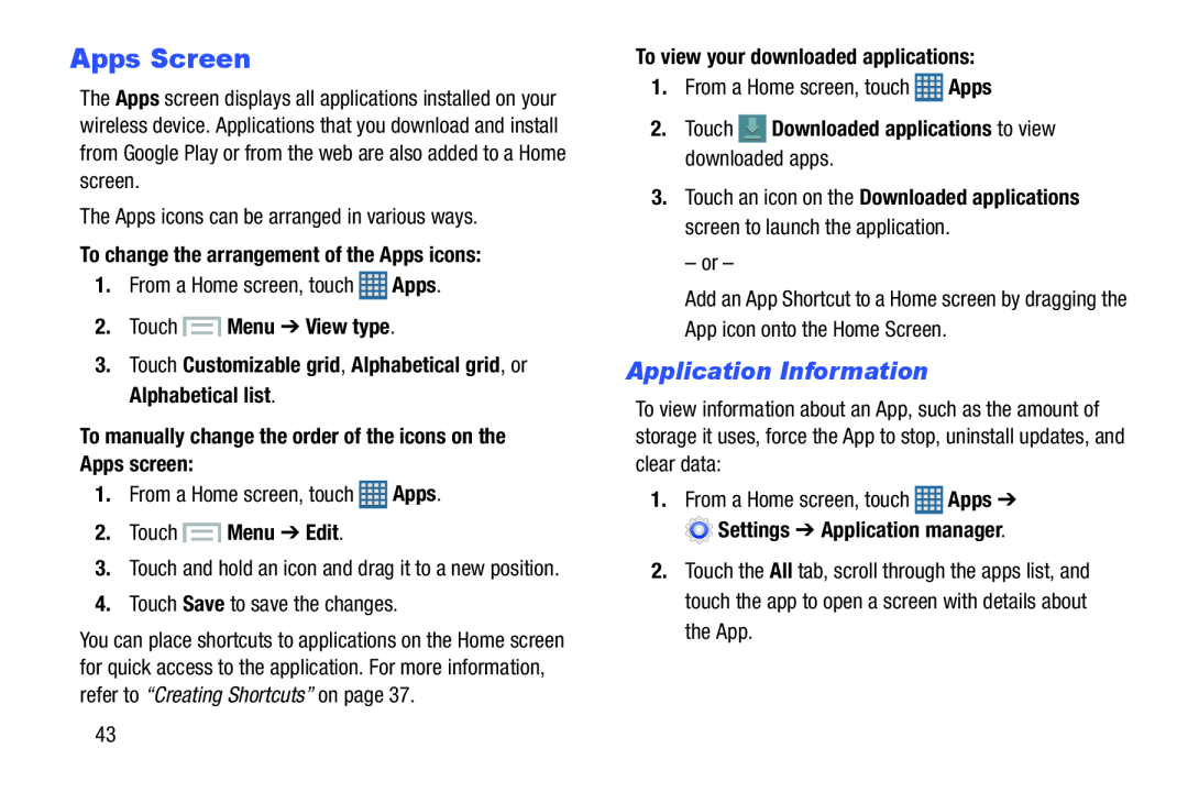 Application Information Apps Screen