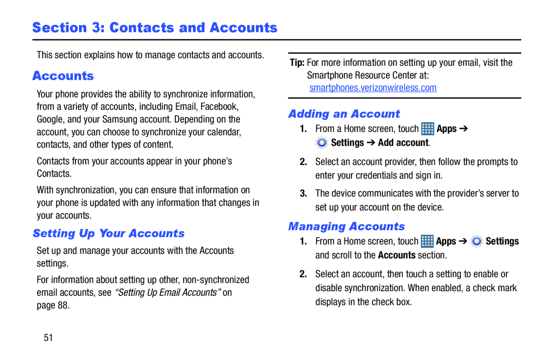 Section 3: Contacts and Accounts Galaxy S III Developer Edition Verizon