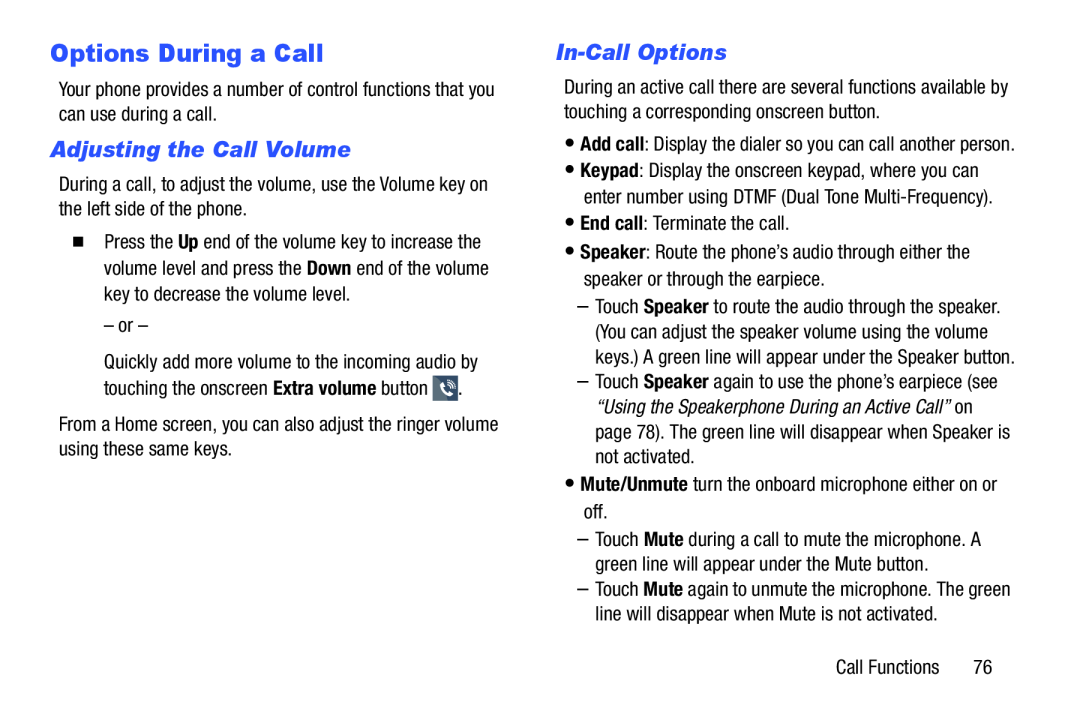 Adjusting the Call Volume In-CallOptions