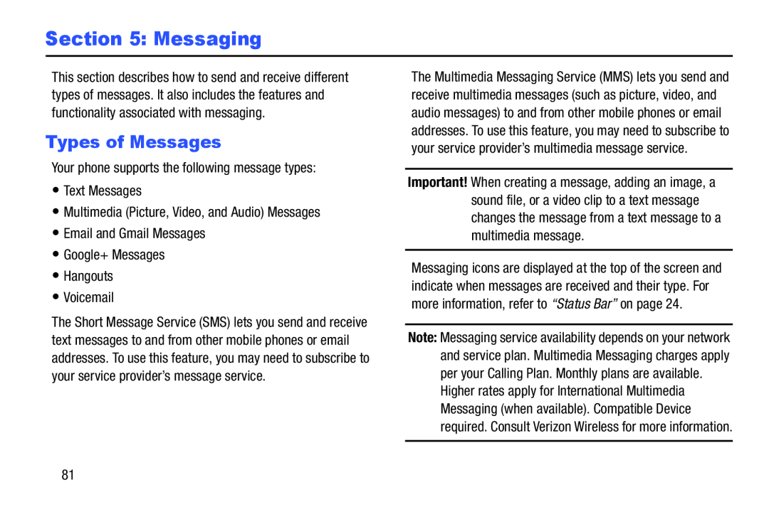 Types of Messages Galaxy S III Developer Edition Verizon