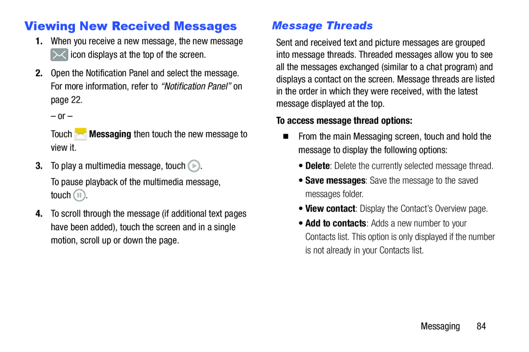 Message Threads Viewing New Received Messages